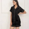 Black Luxe Satin Shorts Set