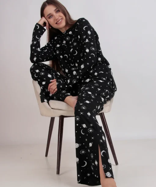 Galaxy Full Sleeves Pyjama Set Black