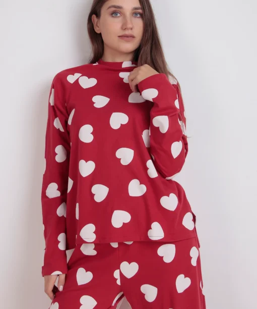 Heartful Full Sleeves Pyjama Set Red