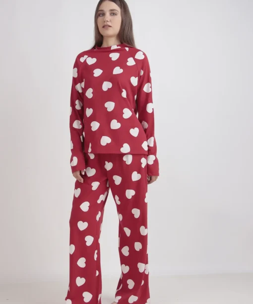 Heartful Full Sleeves Pyjama Set Red